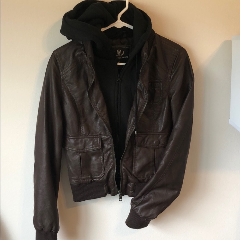 Foreign Exchange Faux Leather Jacket/Hoodie